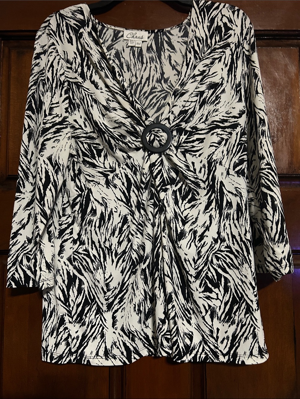 Chaus Black & White Abstract Ring-Front Tunic